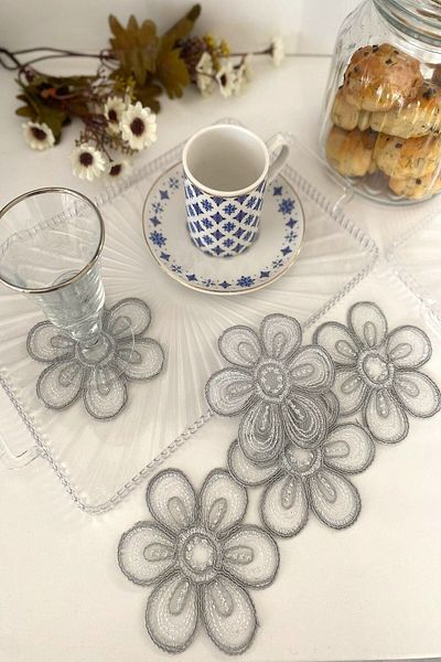 Emtory Home Model Casablanca - 6 Servetele Gri Cocktail, 8x8 Cm Coaster