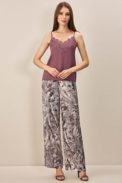 Guitar Geniş Paça Gri Desenli Pantolon