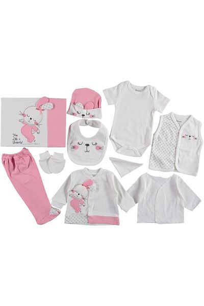 Miniworld 10 Piece Bodysuit Set with Dotted Rabbit, Hospital Release Pink