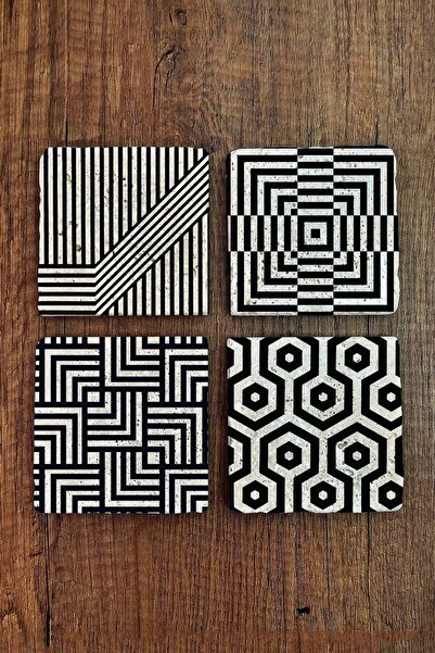 Begoloni Stone Decor طقم قواعد أكواب من الحجر الطبيعي مكون من 4 قطع - أنماط خ...