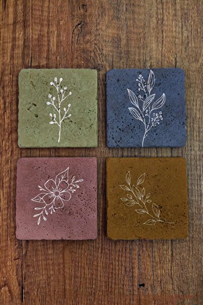Begoloni Stone Decor Natural Stone Coasters Colorful Flower Patterns Printed ...