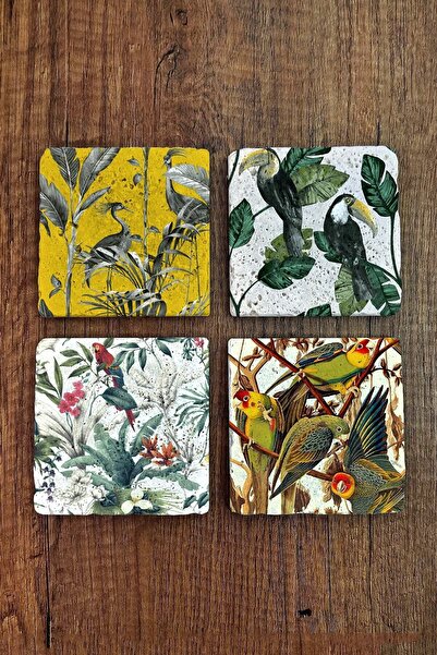 Begoloni Stone Decor Natural Stone Coasters Tropical Patterns 1 Printed Set of 4