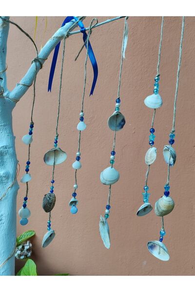 Butik 6 Adet Boncuklu ve Deniz Kabuklu Ev, Balkon, Bahçe ve Ağaç Süsü -  Duva...