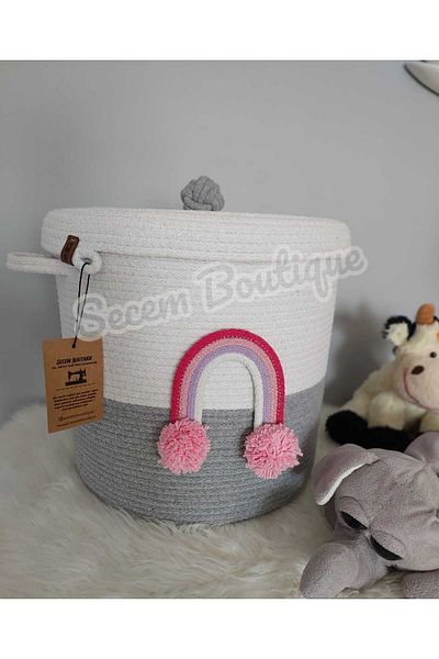 Secem Boutique Toy Basket 30X30, Dirty Basket, Covered Basket, Children's Room Organizer, Wicker Basket