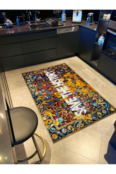 Rugs Modern Halı Written Koleksiyonu Save The Hsitory Yazılı Çiçek Desenli Mo...