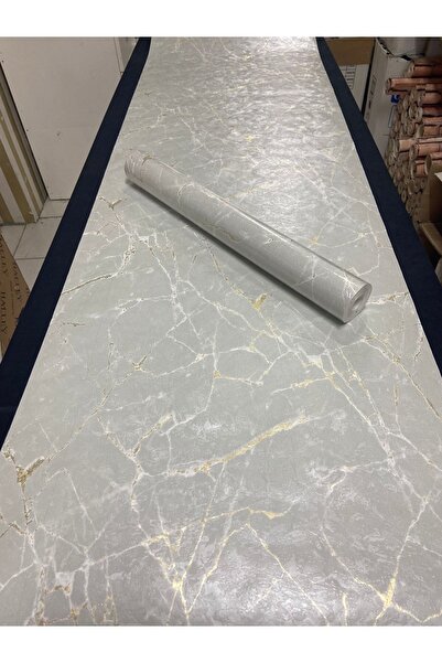 Golden Gri/gold Detaylı Mermer Desen Duvar Kağıdı 53x10metre Rulo