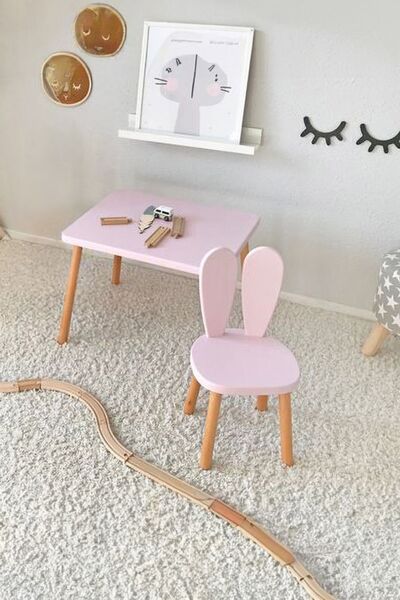 Bee Smart Ahşap Aktivite Masası Sandalyesi, Bunny Masa Sandalye, 1 Sandalye 1 Masa Çocuk Masa Sandalye Takımı