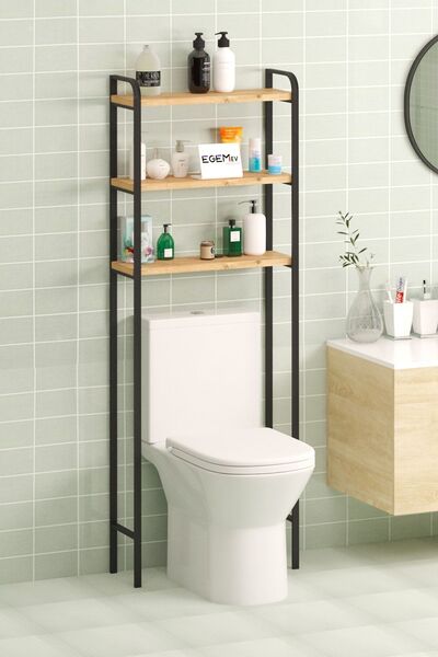 EGEMEV Wc Arkası Klozet Rafı Klozet Üstü Raf Ve Organizatör Havluluk Banyo Düzenliyici çam