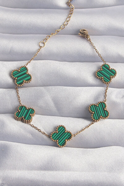 Skygo Gold Colored 316l Green Enamel Clover Bracelet - Tj-bb6260