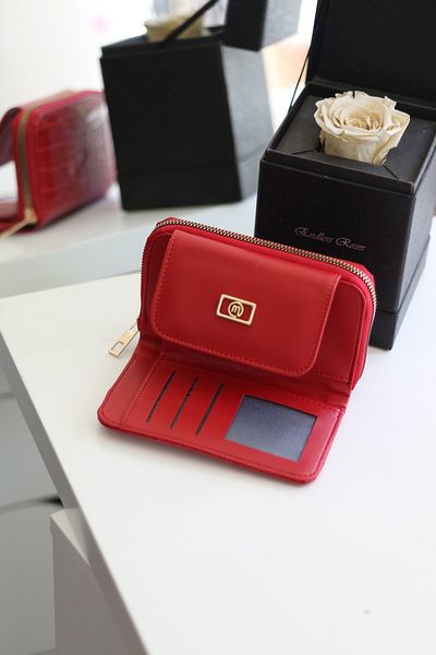 Moom Bag Red Crocodile Texture - Gold Logo Card Holder Thick Wallet
