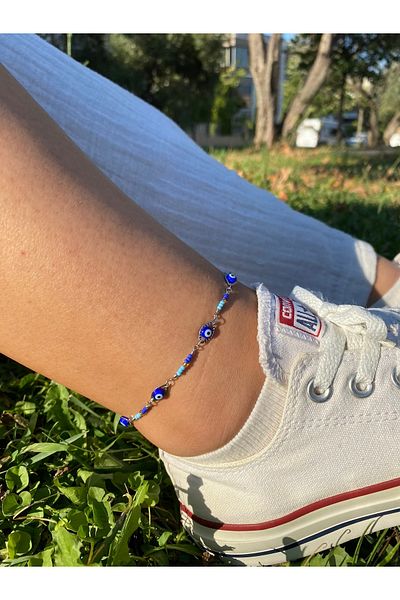 pisay takı & aksesuar Navy Blue Evil Eye Beaded Wrist and Anklet Set