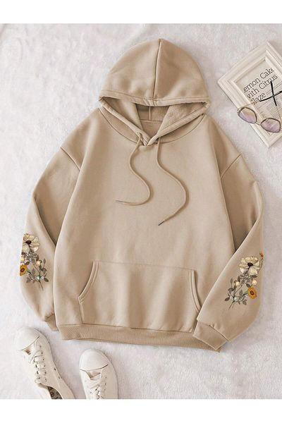 mercoledi Unisex Oversize Hooded Floral Sleeve Printed Sweatshirt