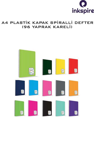 inkspire Caiet cu spirală cu 96 de coli - 1 bucată, spirală A4, copertă PP, caiet școlar de dimensiuni mari