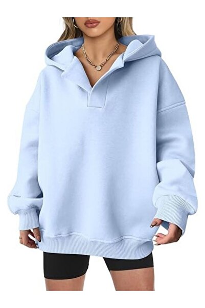 MOONBULL Unisex Düz Patlı Kapüşonlu Oversize Sweatshirt