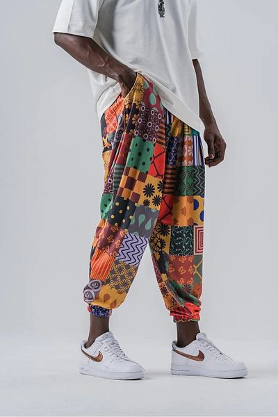 Namaste Vintage Unisex Retro Baggy Trousers - Elastic Waist and Legs, Thick Fabric