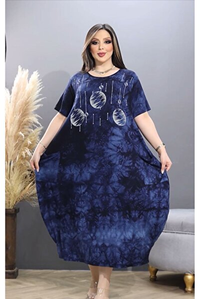 HÜLYA BUTİK Plus Size Printed and Pocketed Tie-Dye Women's Dress