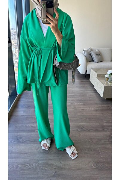 My Blog Zöld kendős galléros kimonó nadrágkosztüm