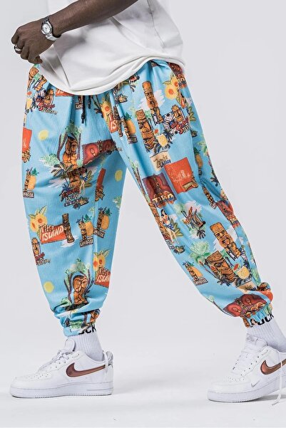 Namaste Vintage Retro model beli ve paçası lastikli unisex şalvar pantolon (Kalın kumaş)