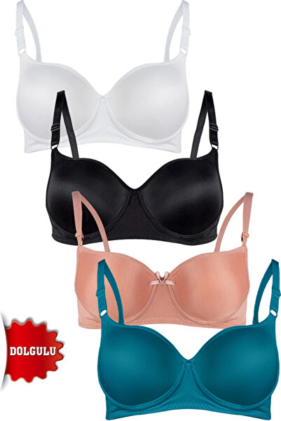 GRSN Women's Padded Underwire Black-White-Skin-Emerald 4-Piece Bra