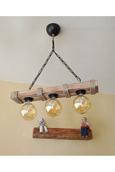 Özcan Life Özcan Life, Vintage, Otantik 3lü Ahşap Avize, E27 Duylu,