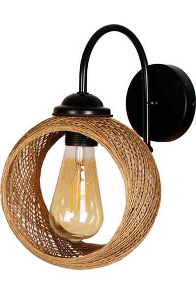 Bozyaka Aydınlatma Alfa Decorative Metal Black Body Wicker Accessory Wall Sconce