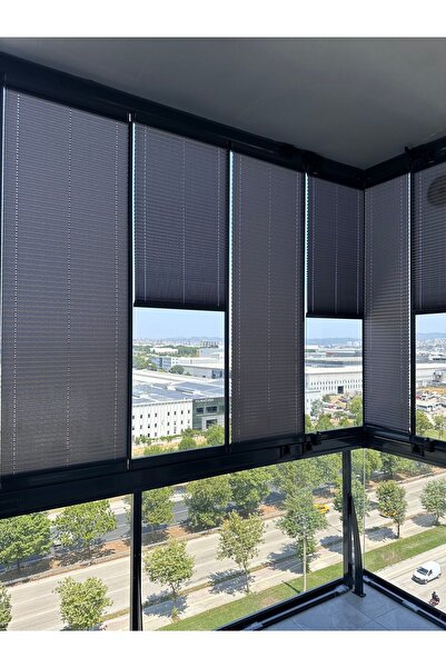 BLINDX Antrasit Plise Katlanır Cam Balkon Perdesi, Ofis Perdesi, Mutfak Perde...