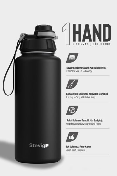 Stevig 1000 Ml Steel Thermos - 1 Hand Leak-proof, Leak Proof, Black St-210