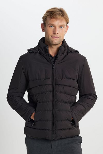 AC&Co / Altınyıldız Classics Μαύρο ανδρικό παλτό - Standard Fit, κουκούλα, γιακάς και πλαϊνές τσέπες