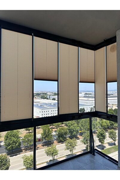 BLINDX Bej Plise Katlanır Cam Balkon Perdesi, Ofis Perdesi, Mutfak Perdesi, S...