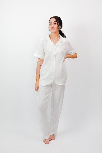 cotonhause Muslin Textured Cotton Short Sleeve Pajama Set - Comfortable Design 24635