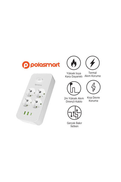 Polosmart Termal Akım Korumalı Uzatma Kablosu 2m Beyaz Mp17