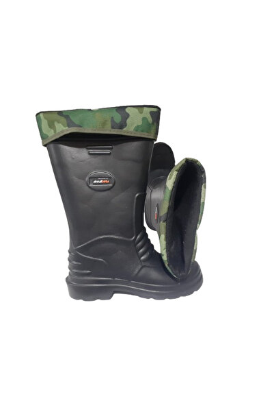 Akınal Bella Unisex Siyah Askeri Desenli Çoraplı Eva Hafif Poli Taban Uzun Yağmur Çizmesi  Ab81-10