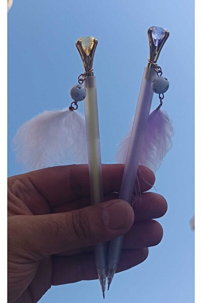 LRS STORE Tüylü Kalem Elmas Taşlı 0,7 Uçlu 2 Adet Şık İthal Basmalı Uçlu Okul Kalemi