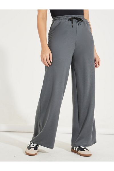 Styli Solid Wide Leg Joggers with Drawstrings