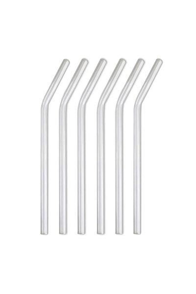 Çeyizci Çarşı Set of 6 Transparent Glass Curved Straws