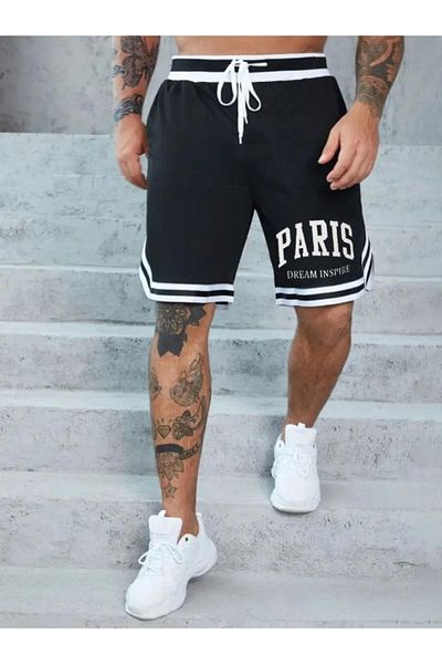 RASCHA Ανδρικό σορτς με ριγέ μαύρο Paris printed