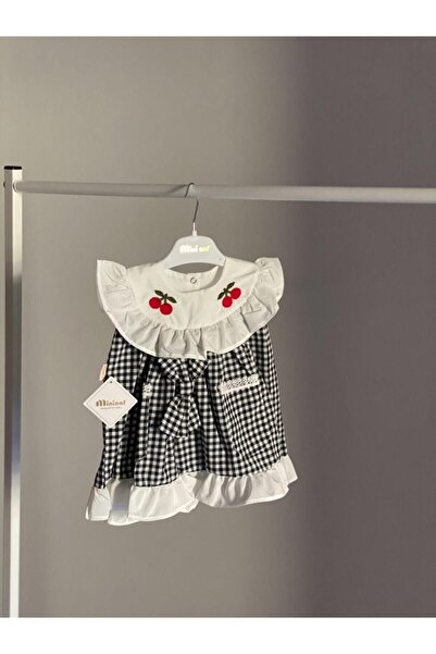Mininaf Kız Bebek Siyah Mini Naf Pötikareli Elbise Ve Bandana