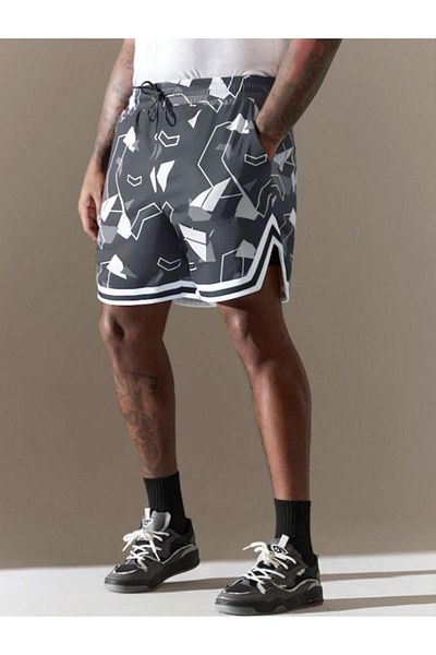 RASCHA Men's Smoke Gray Printed Striped Shorts