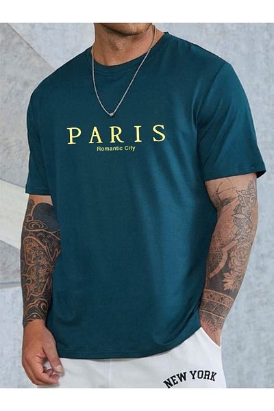 RASCHA Ανδρικό μπλουζάκι με στάμπα Paris Oversize Petrol Blue