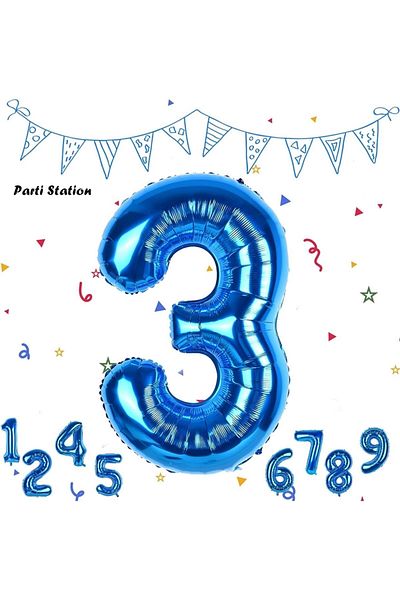 Parti Station Number Foil Balloon Navy Blue Number Balloon Blue 3 Year Old Balloon 76 Cm Number Balloon Flying Balloon Helium Balloon