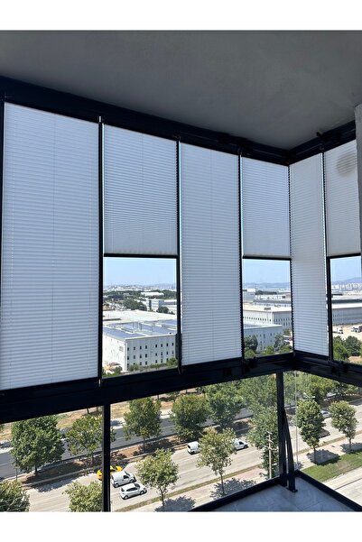BLINDX Beyaz Plise Katlanır Cam Balkon Perdesi, Ofis Perdesi, Mutfak Perdesi,...