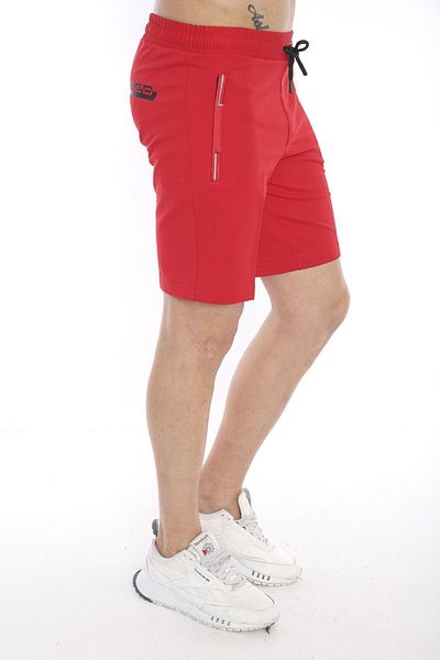 NEED LİFE Red Cotton Men's Shorts - Zippered and Elastic Waist