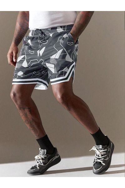 RASCHA Men's Smoke Gray Printed Striped Shorts