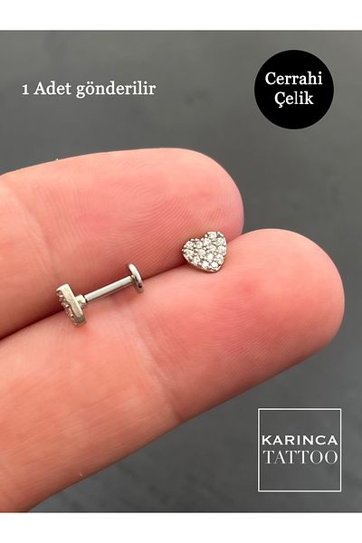 Karınca Piercing Heart Rhinestone Elite Surgical Steel Piercing 6 mm Ear Flat Forward Helix Cartilage Tragus Earrings