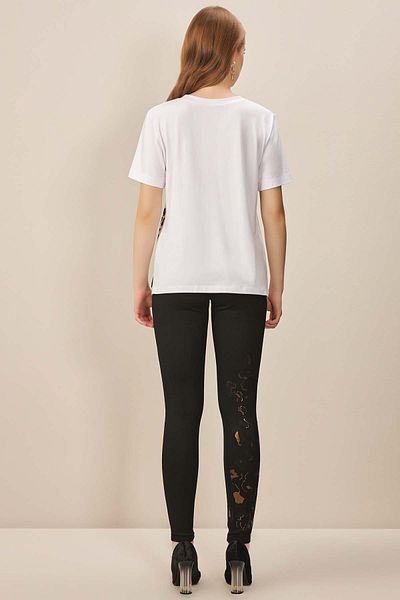 Guitar White V-Neck Combed Cotton Blouse