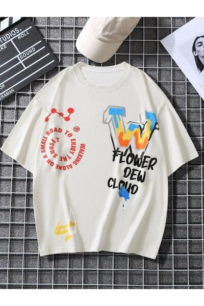 RASCHA Tricou oversize cu imprimeu flori albe unisex