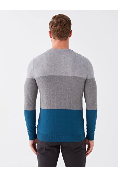 LC Waikiki LCWAIKIKI Classic Bisiklet Yaka Uzun Kollu Renk Bloklu Erkek Triko Kazak - Koyu Petrol