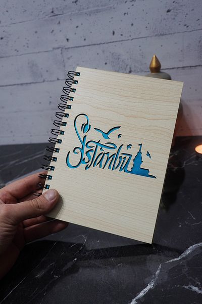 markcat Caiet cu copertă din lemn cu dungi tematice Istanbul - Agenda și caiet școlar (A5 - 120 coli)
