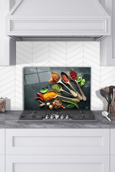 Rosyvien Spicy Spoons Glass Stove Back Protector, Kitchen Built-In and Counte...