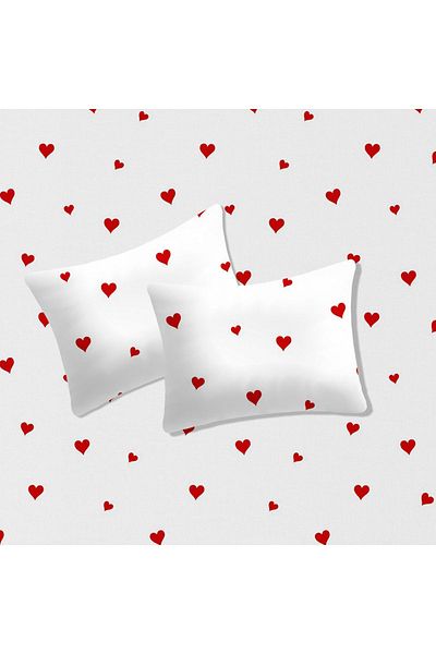 Lief Home Red Heart Patterned Baby Pillow Case - 100% Cotton, 35x45 cm, 2 Pieces